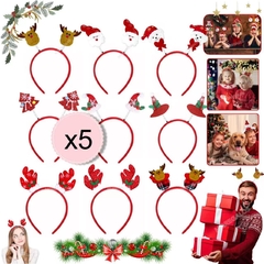 Combo X5 Unidades Vinchas Navideñas Reno Arbolito Papa Noel