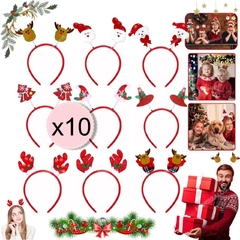 Combo X10 Unidades Vinchas Navideñas Reno Arbolito Papa Noel