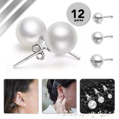 Aros Con Perla X12 Pares Aritos De Acero Quirúrgico Mujer