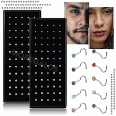 X40 Piercing Aro Nariz Strass Nostril Curvo Acero Quirúrgico