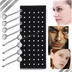 X40 Piercing Aro Nariz Strass Palito Recto Acero Quirúrgico