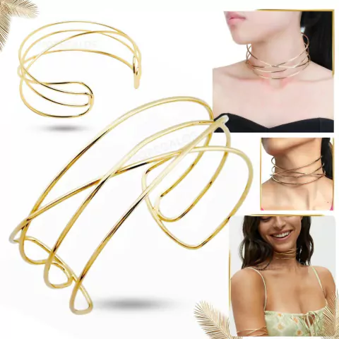 Collar Gargantilla 4 Linea Choker Centro Metal Ajustado Dama