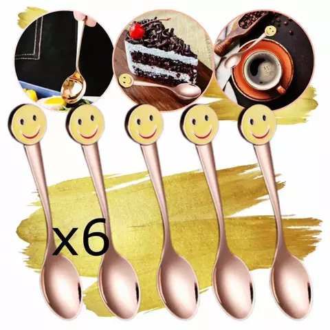 X3 Cucharita Para Postre Rosa Gold Emoji Acero Inoxidable