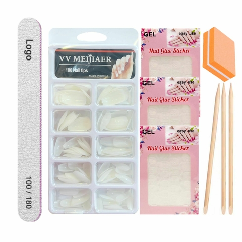 Kit Press On Tipsx100 + Limas + Adhesivos + Palitos Naranjo - comprar online