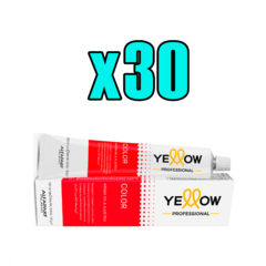 Tubo de tintura Yellow de 100 ml, con aceite de argán y acetrix, presentado en un pack de 30 unidades.