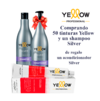 Conjunto de productos de coloración Yellow: 50 tinturas Yellow, shampoo y acondicionador Silver, con un lazo rojo como regalo.