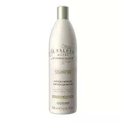 Botella de shampoo IL Salone de 500ml, diseñada para nutrición y protección del cabello seco y dañado.