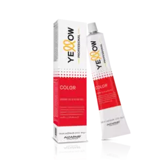 Tintura Yellow Professional de 60ml, envase y tubo, color rojo y blanco, con ingredientes de aceite de argán y Aloetrix.