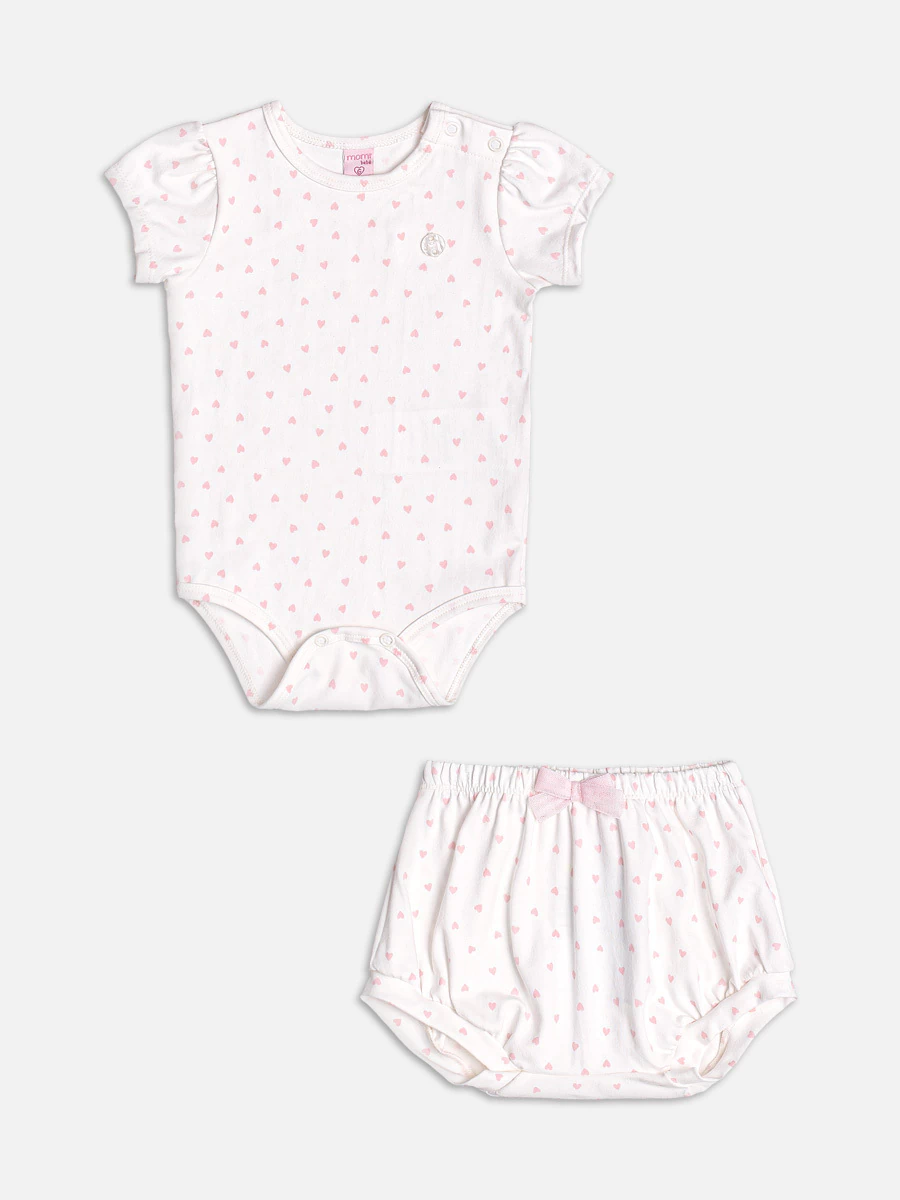 CONJUNTO BODY ,MANGA CURTA COM SHORTS CORAÇÕEZINHOS