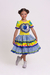 Vestido Junino Xadrez Amarelo Com Detalhe Florido