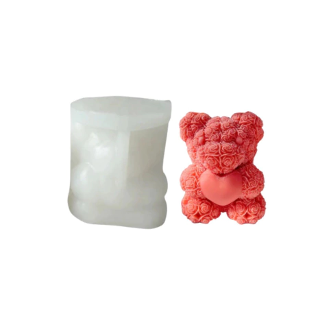 MOLDE SILICONA OSO CON ROSAS Y CORAZON