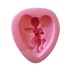 MOLDE SILICONA CORAZON CON ANGEL - ROSA