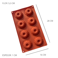 MOLDE SILICONA PLANCHA 8 FLORES CON DETALLE - comprar online