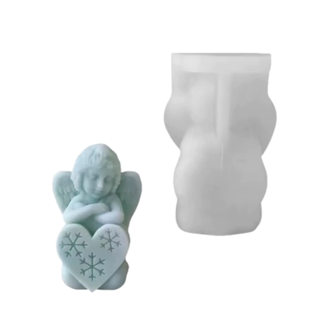 MOLDE SILICONA ANGEL CON CORAZON Y COPOS DE NIEVE - comprar online