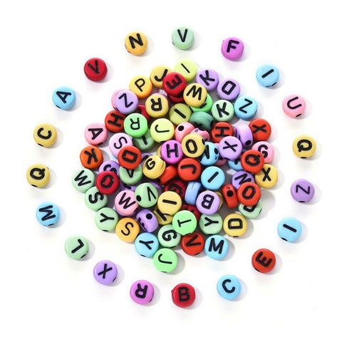 CUENTAS LETRAS PLANAS Y REDONDAS MULTICOLOR X 15G X 100 UNI