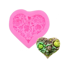 MOLDE CORAZON INDIVIDUAL TEXTURADO C/FLORES