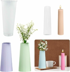 MOLDE DE SILICONA FLORERO RAYADO + VELA LISA 2 EN 1 - Doctor Obra Flores