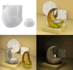 MOLDE DE SILICONA PORTA VELA MEDIA LUNA 3D - tienda online