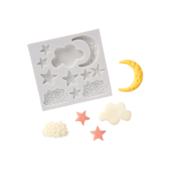 MOLDE SILICONA ESTRELLAS NUBES Y LUNA