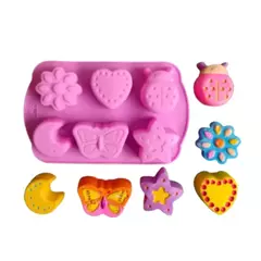 MOLDE SILICONA 6 BOMBONES FLOR CORAZON MARIPOSA LUNA ESTRELLA MARIQUITA
