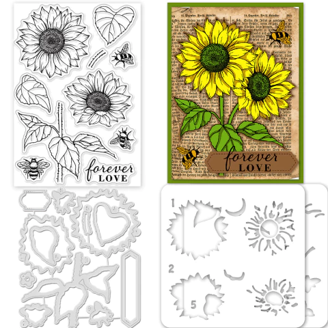 KIT SELLOS DE SILICONA + STENCIL + PLANTILLA TROQUELADA GIRASOL - comprar online