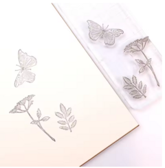 PLANCHA SELLOS DE SILICONA HOJAS MARIPOSA FLOR PLUMAS