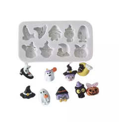 MOLDE SILICONA 9 FIGURAS HALLOWEEN FANTASMAS Y BRUJAS