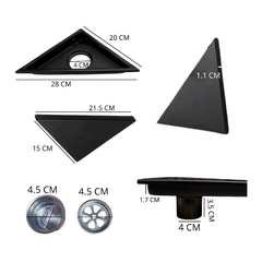 REJILLA DESAGUE TRIANGULAR ACERO INOX 28X20CM TAPA LISA NEGRO - comprar online