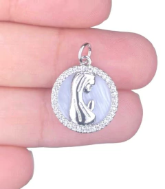 DIJE VIRGEN NIÑA STRASS BASE NACARADA DORADO BAÑADO EN ZIRCONIA - comprar online