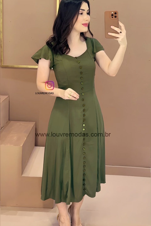 Vestido Ana Verde Militar com Zíper e forrado - comprar online