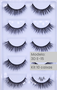 Cílios Postiços 3D E-15 - KIT 10 CAIXAS