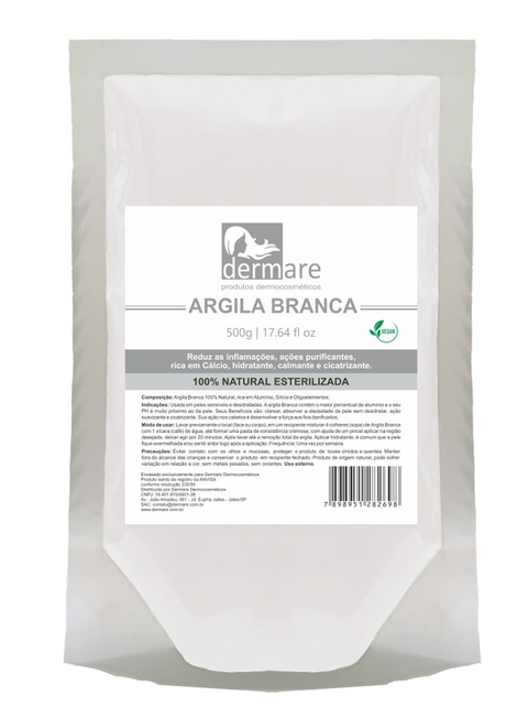 ARGILA BRANCA DERMARE FACIAL CORPORAL CAPILAR 500G CLAREADOR