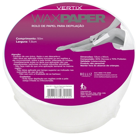 PAPEL PARA DEPILACAO VERTIX WAXPAPER ROLO 50MT FALSO TECIDO