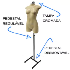 Manequim Feminino Jô + Tampa Cromada + Pedestal Regulável