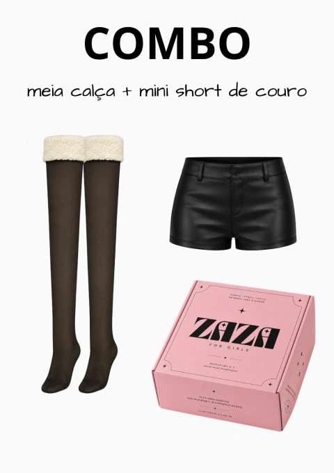 COMBO - MINI SHORT COURO + MEIA CALÇA