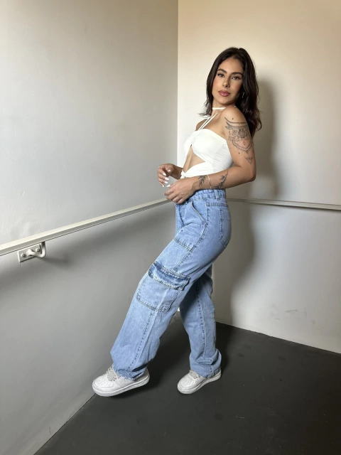 CALÇA JEANS CARGO CLARA