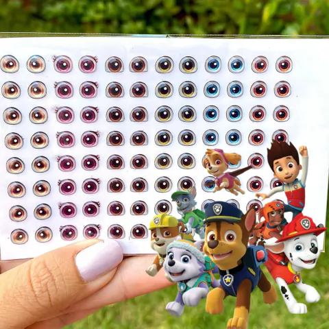 OLHINHOS ADESIVOS PATRULHA CANINA Cod:BD198 48 Pares Tamanho 6x6cm PP