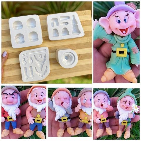 MS1195 MOLDE DE SILICONE SETE ANÕES BRANCA DE NEVE 10CM