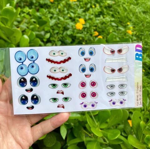 OLHINHOS RESINADOS ADESIVOS DIVERTIDAMENTE BD 462 27 CONJUNTOS TAM PP 7X20mm NÃO COMESTÍVEL