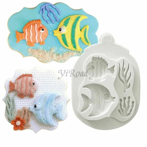 MS957 MOLDE DE SILICONE PEIXES E ALGAS FUNDO DO MAR 0015