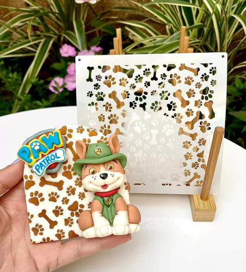 ST09 STENCIL PATINHAS COM OSSOS PATRULHA CANINA 14X14