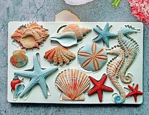 MOLDE FUNDO DO MAR CONCHAS E CAVALO MARINHO 0065