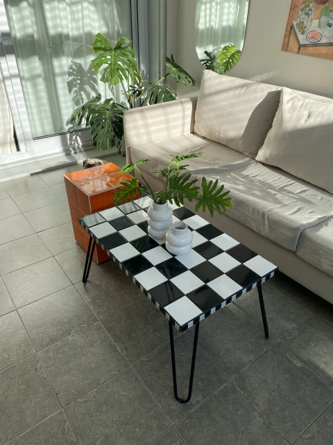 MESA HIERRO DAMERO (bordes damero) - comprar online