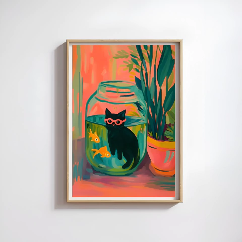 CUADRO GATO NADADOR - comprar online