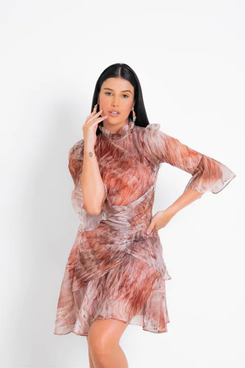 Vestido curto em Chiffon estampado