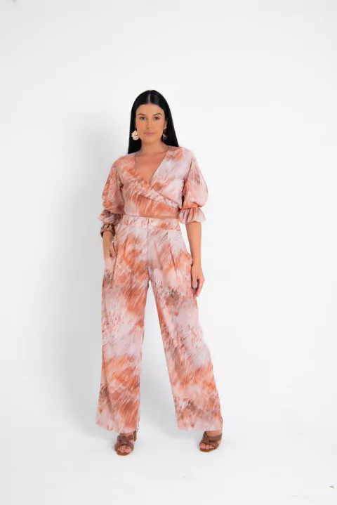 Calça Pantalona Estampada Toque de Seda