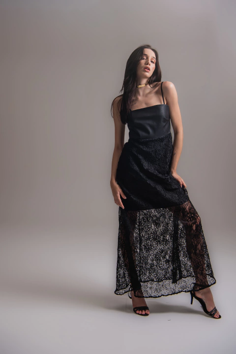 Vestido midi em Couro