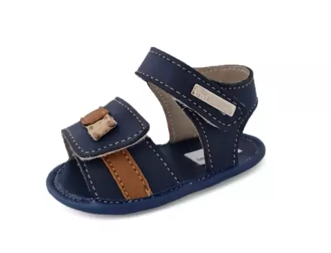 Sandália confort de Bebê | Azul e listra caramelo
