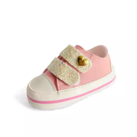 Tênis Confort de Bebê | Cor rosa velcro de glitter