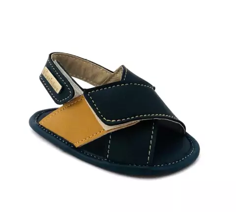 Sandália confort de bebê | Azul marinho e caramelo [cruzada/velcro]